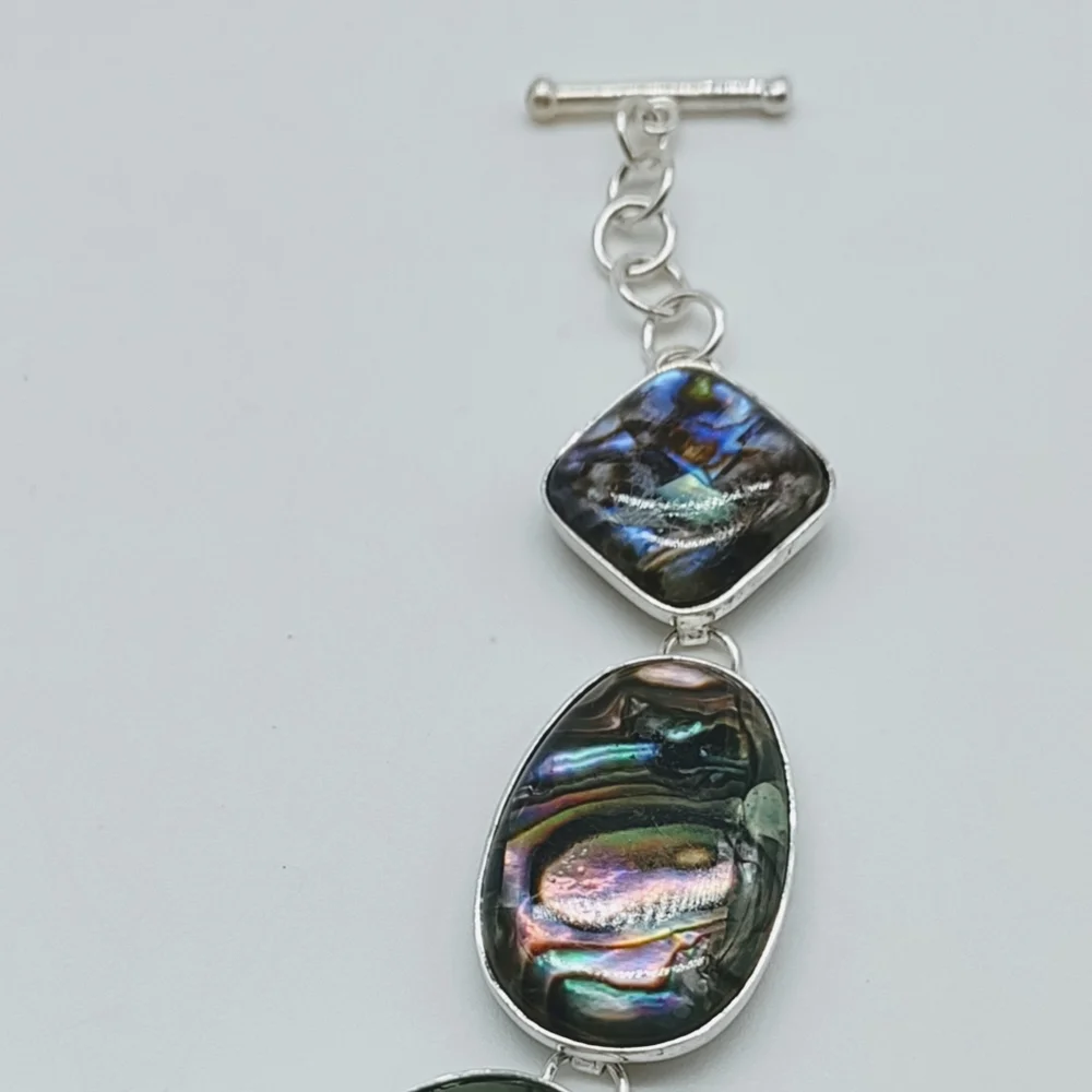 Vintage Sterling Silver Lucas Lameth Abalone Link Toggle Bracelet - Picture 9 of 12